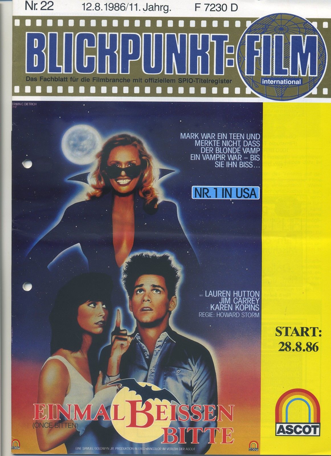 BLICKPUNKT: FILM magazine side cover Issue 22 12 August 1986