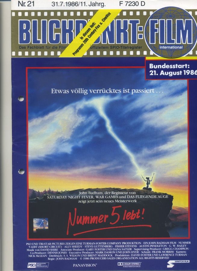 BLICKPUNKT: FILM magazine side cover Issue 21   1986