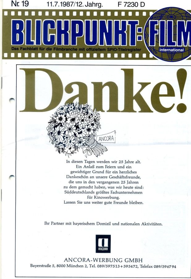 BLICKPUNKT: FILM magazine side cover Issue 19   1987