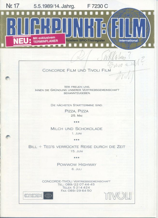 BLICKPUNKT: FILM magazine side cover Issue 17   1989