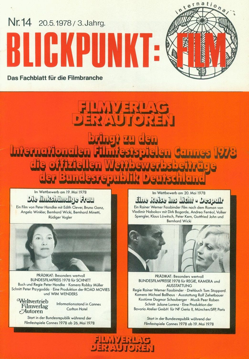 BLICKPUNKT: FILM magazine side cover Issue 14 20 May 1978