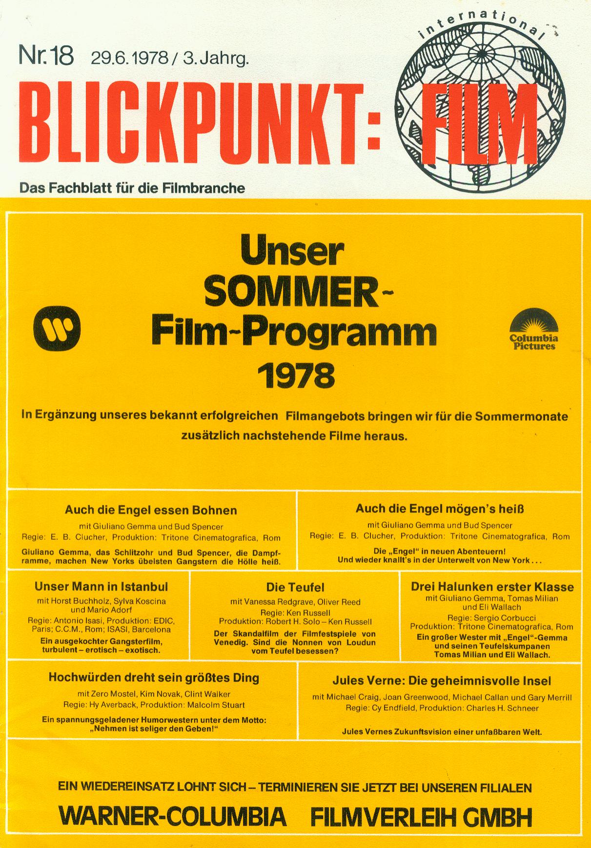 BLICKPUNKT: FILM magazine side cover Issue 18 29 June 1978