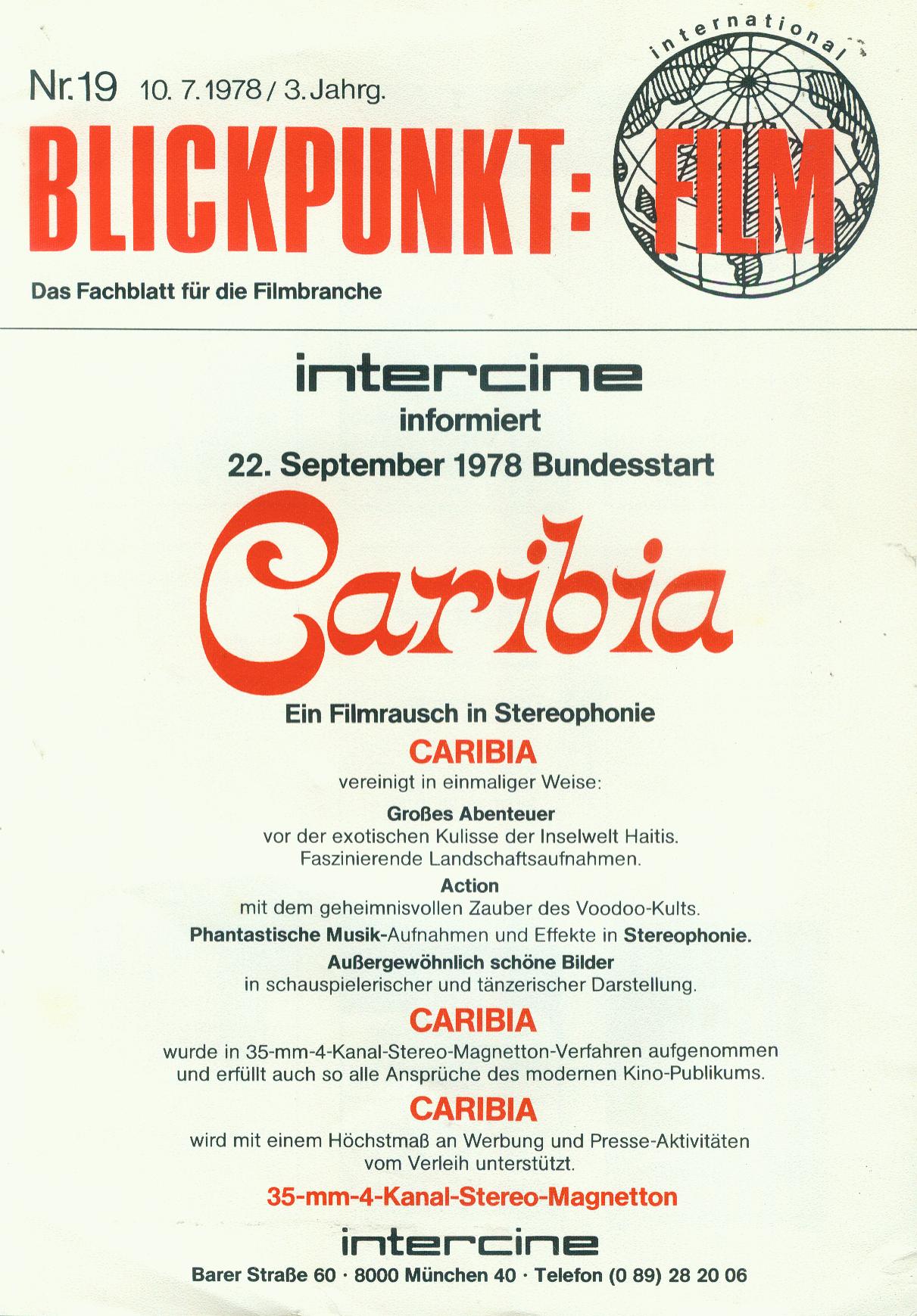 BLICKPUNKT: FILM magazine side cover Issue 19 10 July 1978
