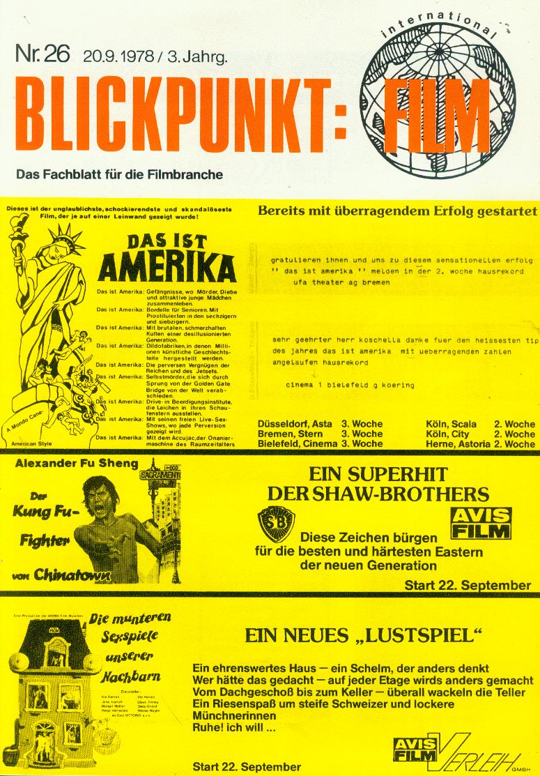 BLICKPUNKT: FILM magazine side cover Issue 26 20 September 1978