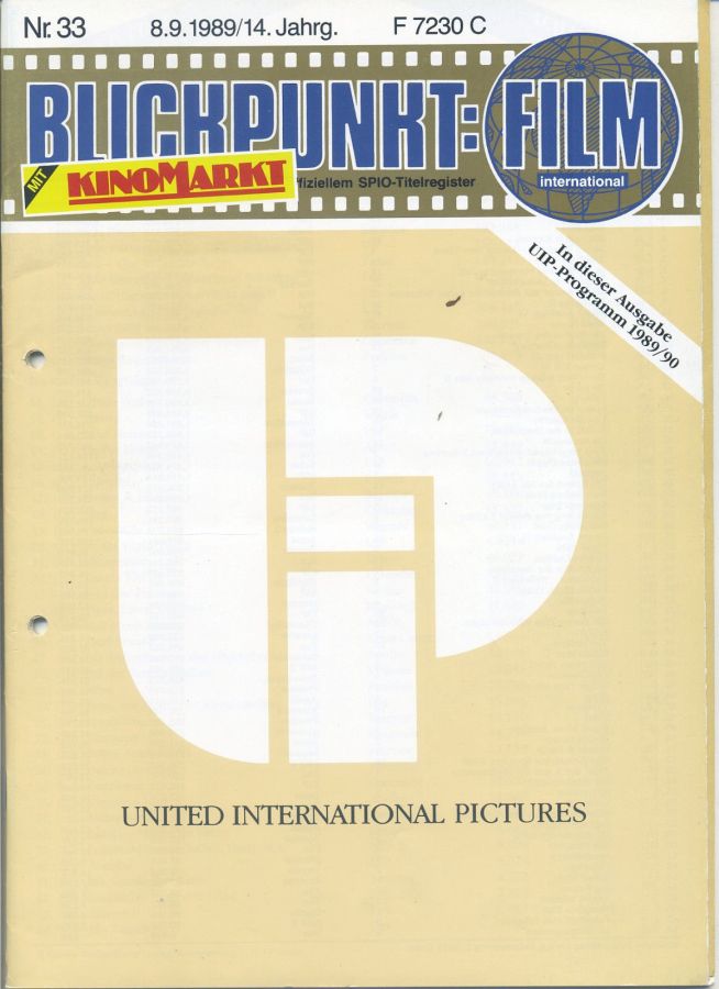 BLICKPUNKT: FILM magazine side cover Issue 33 8 September 1989