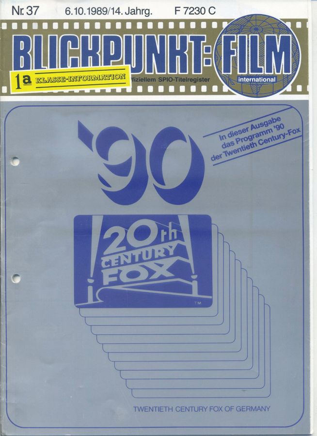 BLICKPUNKT: FILM magazine side cover Issue 37 6 October 1989