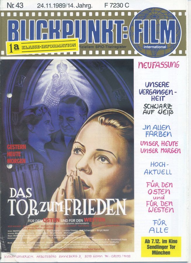 BLICKPUNKT: FILM magazine side cover Issue 43 24 November 1989