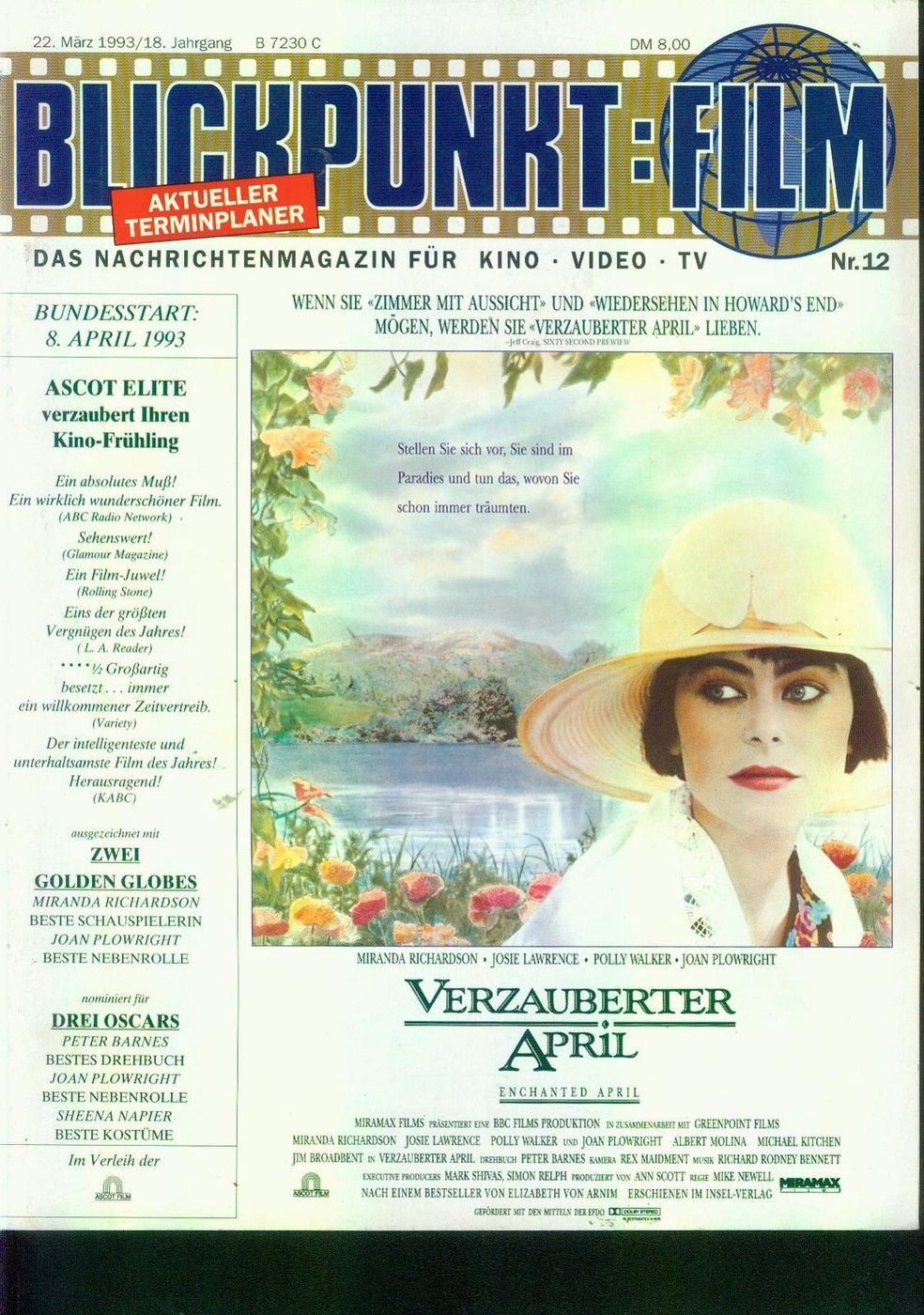 BLICKPUNKT: FILM magazine side cover Issue 12 22 March 1993