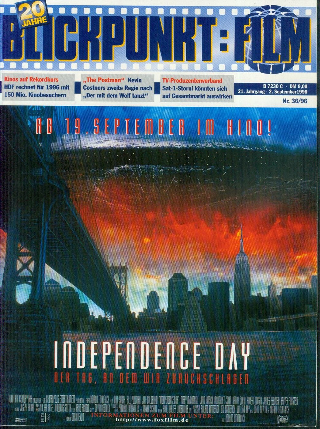 BLICKPUNKT: FILM magazine side cover Issue 36 2 September 1996