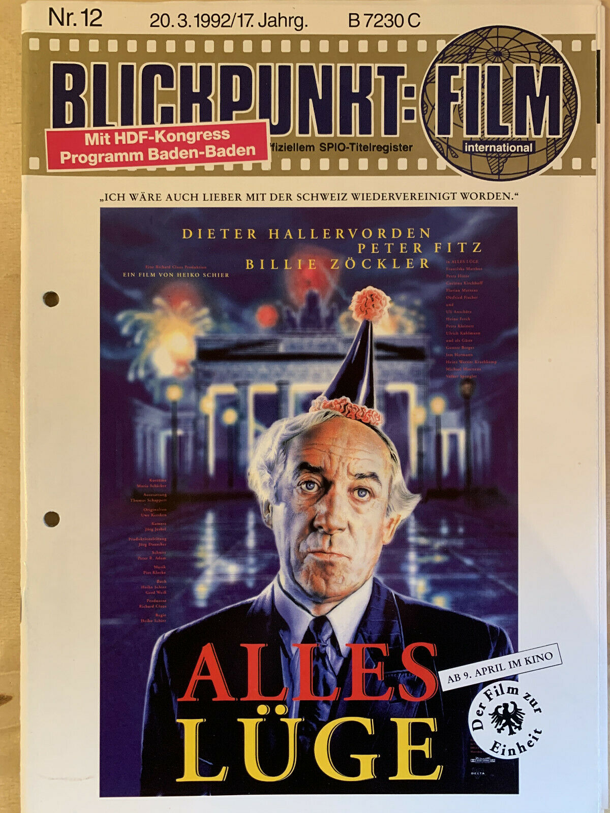 BLICKPUNKT: FILM magazine side cover Issue 12   1992