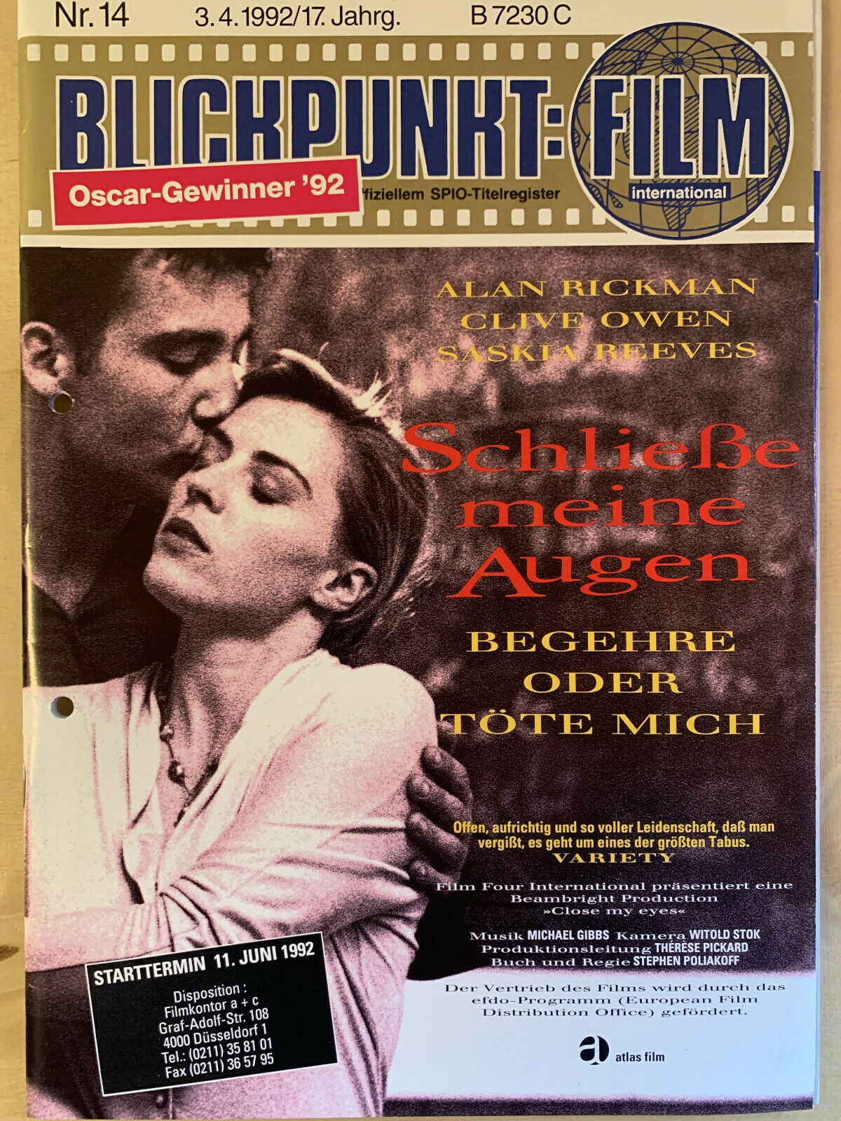 BLICKPUNKT: FILM magazine side cover Issue 14   1992