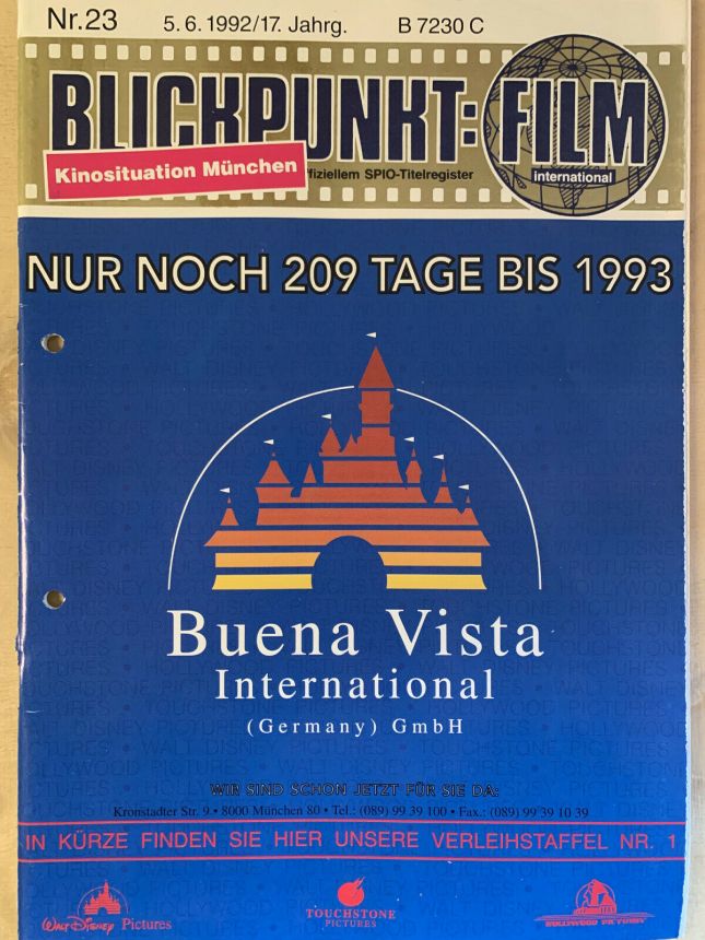 BLICKPUNKT: FILM magazine side cover Issue 23   1992