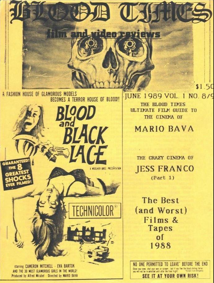 BLOOD TIMES magazine side cover  Vol 1 No  8-9  June 1989