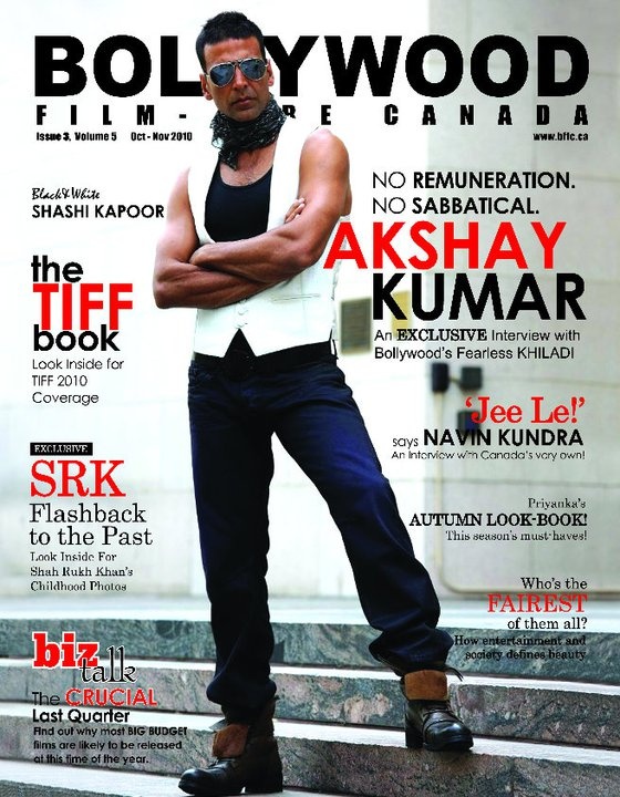 BOLLYWOOD FILM-FARE CANADA magazine side cover October-November 2010