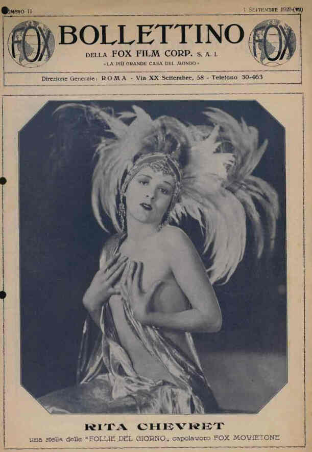 BOLLETTINO DELLA FOX FILM magazine side cover Issue 11 1 September 1929