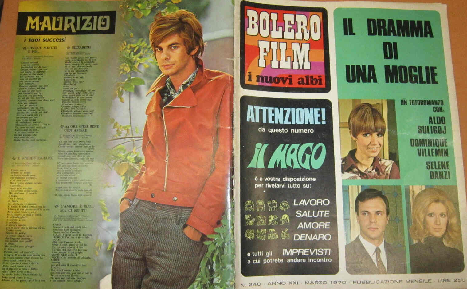BOLERO FILM I NUOVI ALBI magazine side cover Issue 240 March 1970