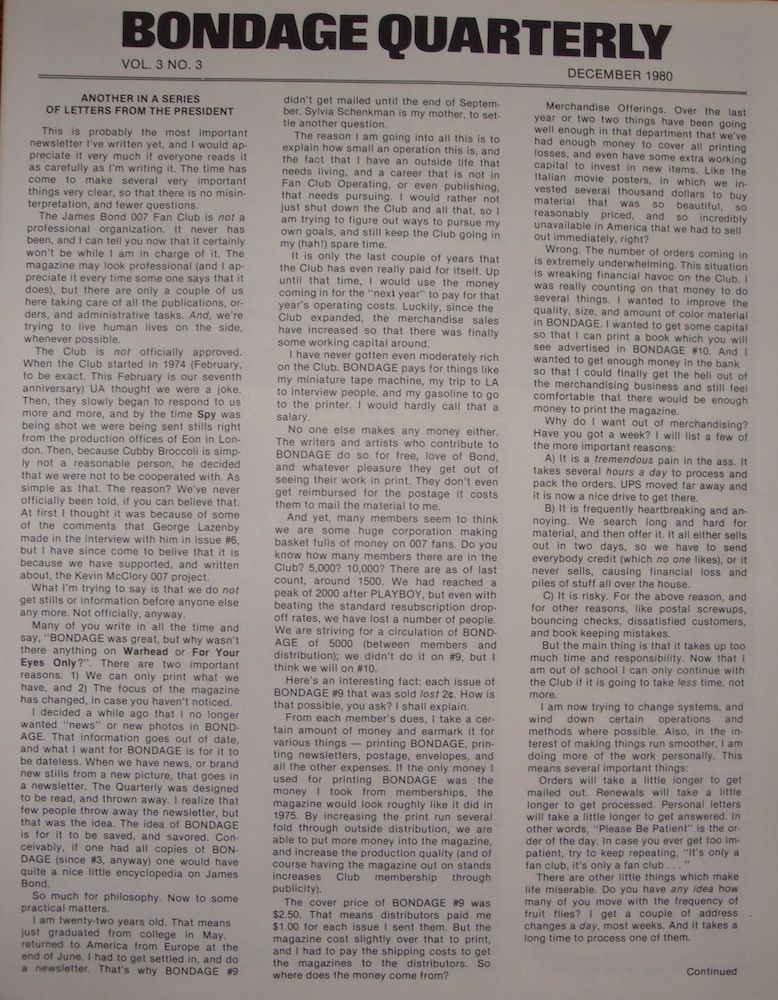 BONDAGE QUARTERLY magazine side cover Vol 3 # 3 - December 1980