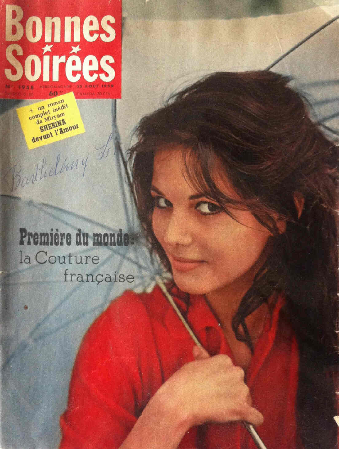 BONNES SOIREES magazine side cover Issue 1958 23 August 1959
