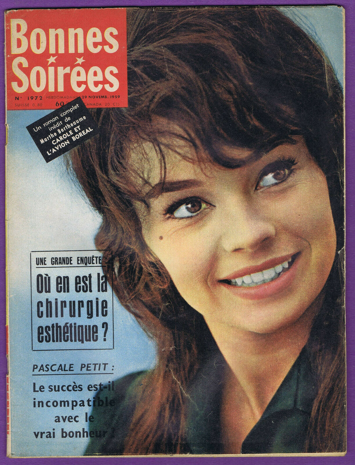 BONNES SOIREES magazine side cover Issue 1972 29 November 1959