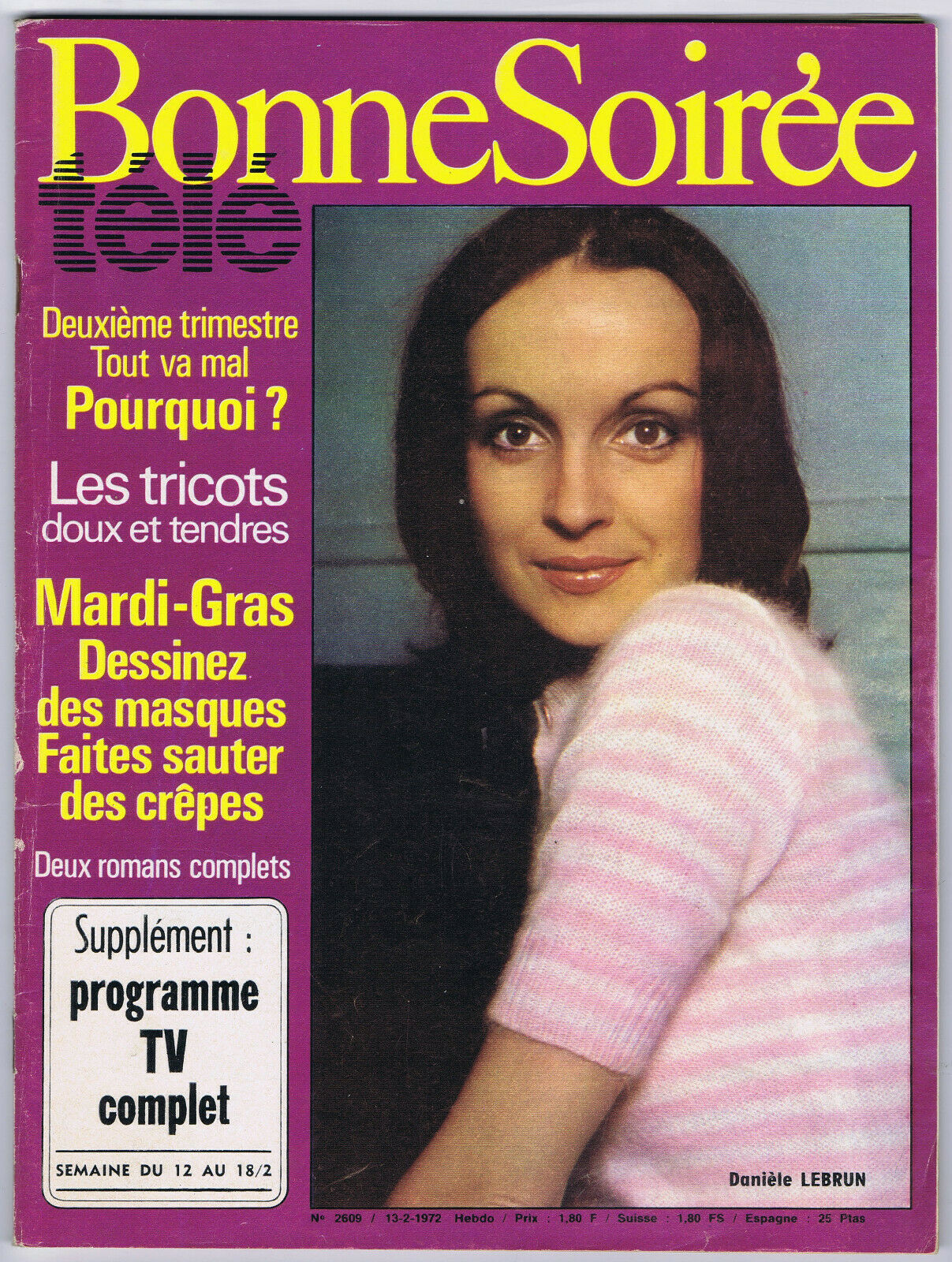 BONNE SOIREE TELE magazine side cover Issue 2609 13 February 1972