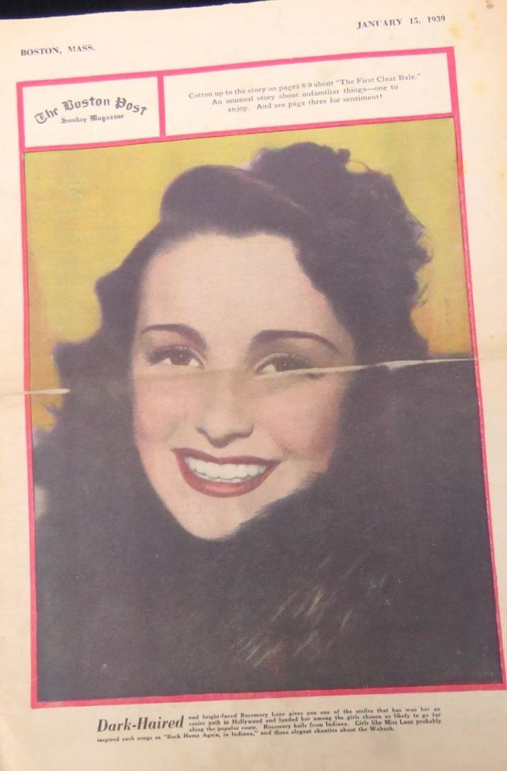 BOSTON POST magazine side cover 15 January 1939