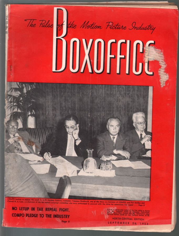 BOXOFFICE magazine side cover 26 September 1953