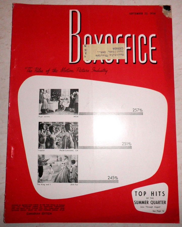 BOXOFFICE magazine side cover 22 September 1956