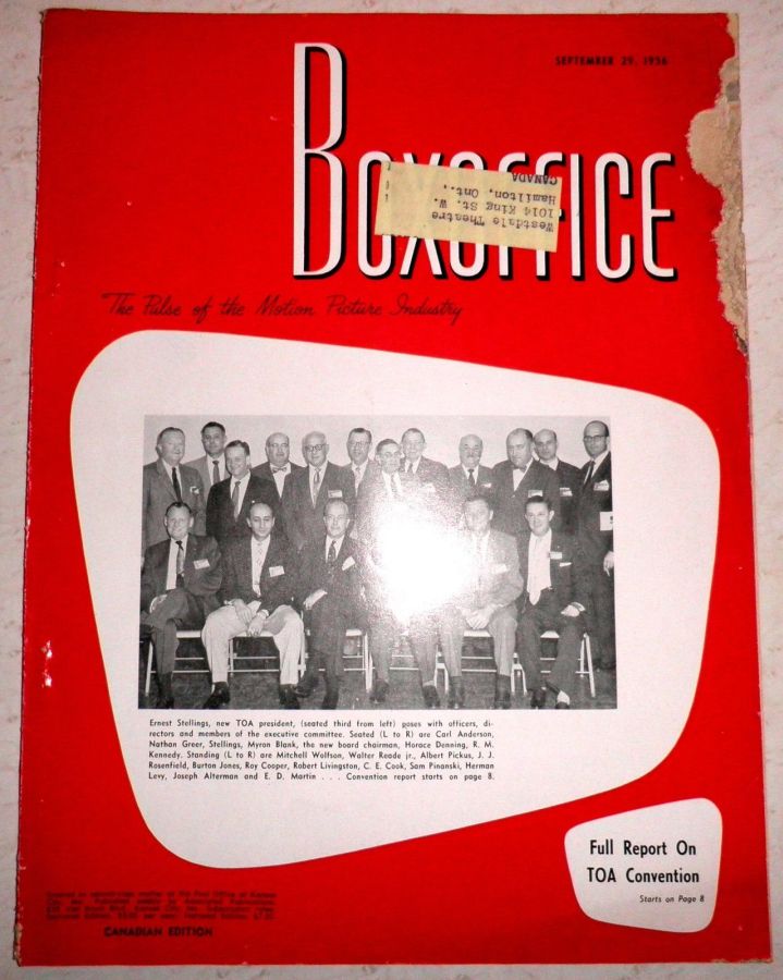 BOXOFFICE magazine side cover 29 September 1956