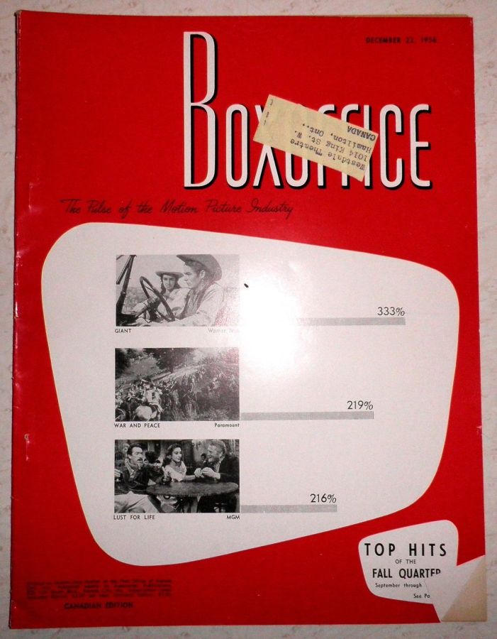 BOXOFFICE magazine side cover 22 December 1956