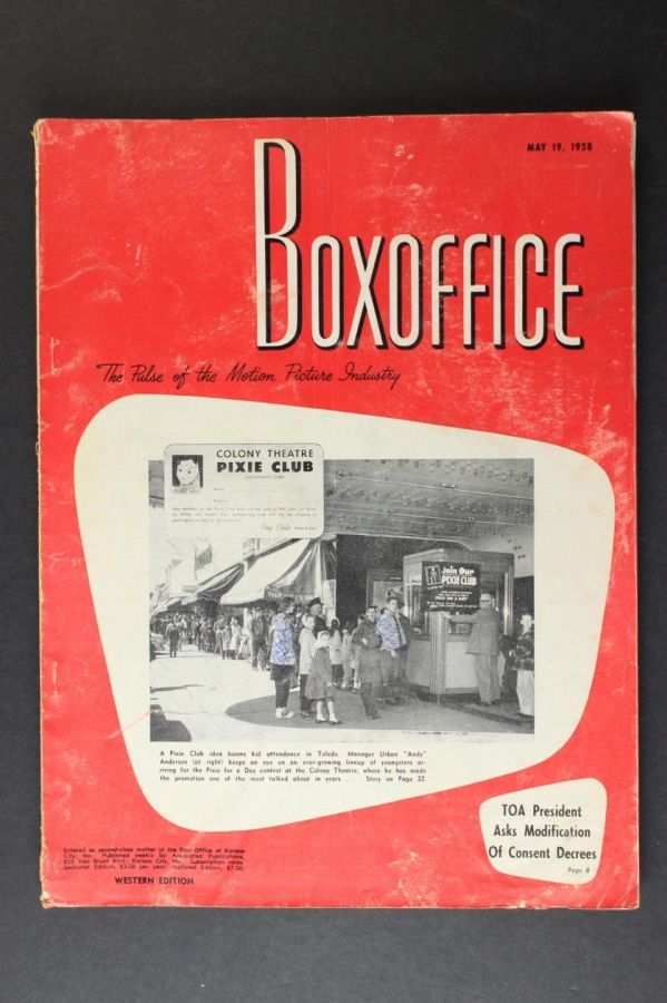BOXOFFICE magazine side cover 19 May 1958