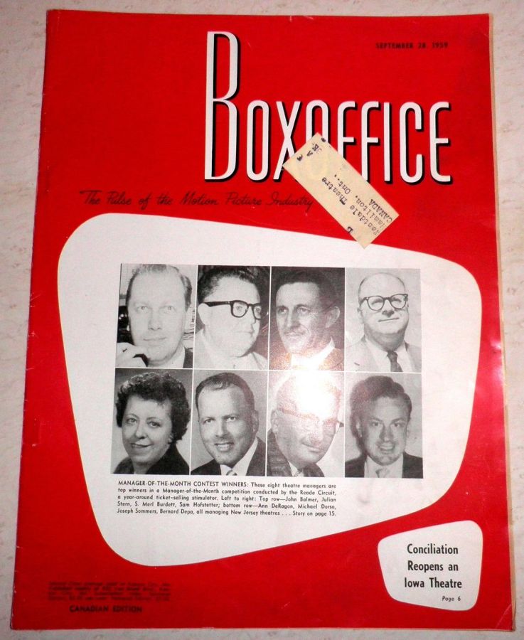 BOXOFFICE magazine side cover 28 September 1959