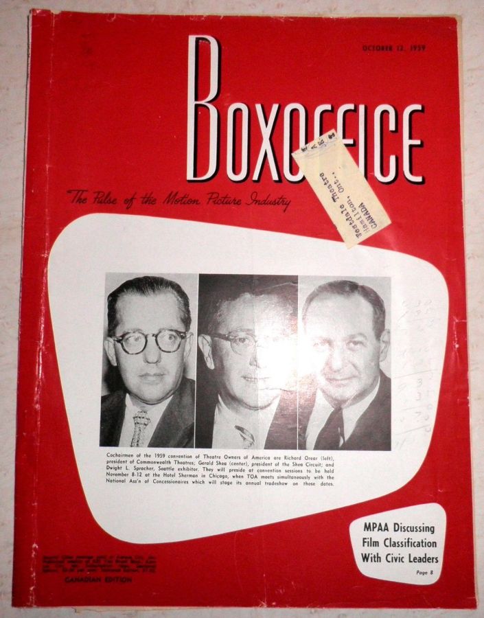 BOXOFFICE magazine side cover 12 October 1959