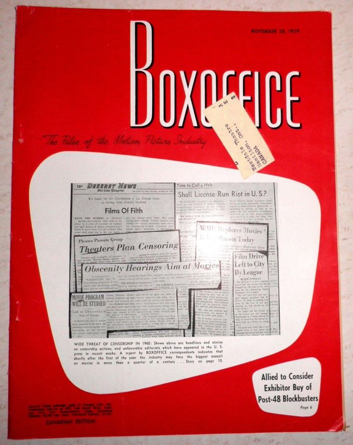 BOXOFFICE magazine side cover 30 November 1959