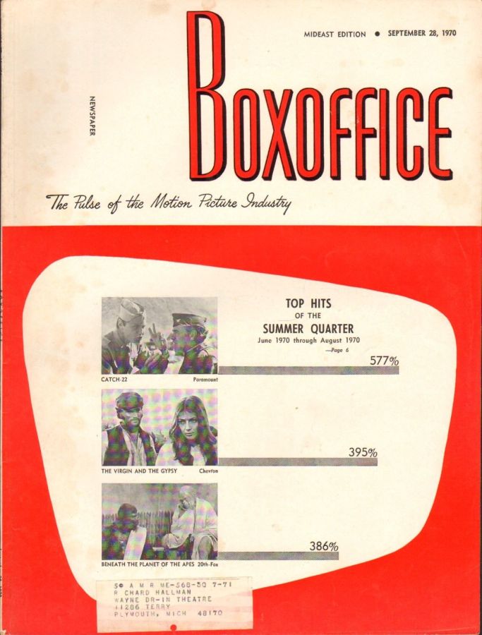BOXOFFICE magazine side cover 28 September 1970