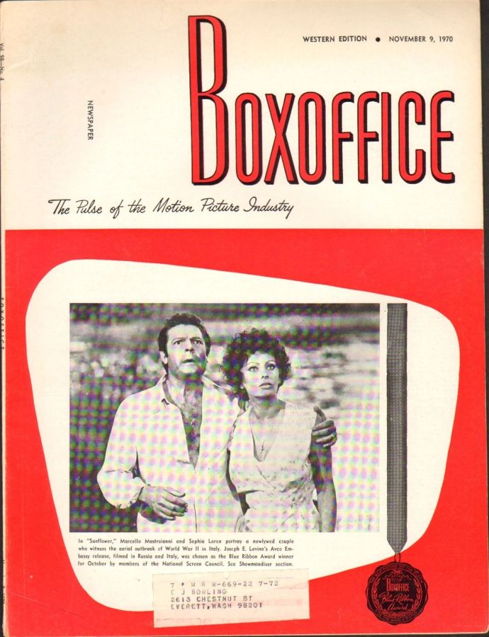 BOXOFFICE magazine side cover 9 November 1970