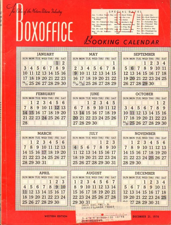 BOXOFFICE magazine side cover 21 December 1970