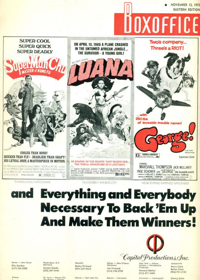 BOXOFFICE magazine side cover 12 November 1973
