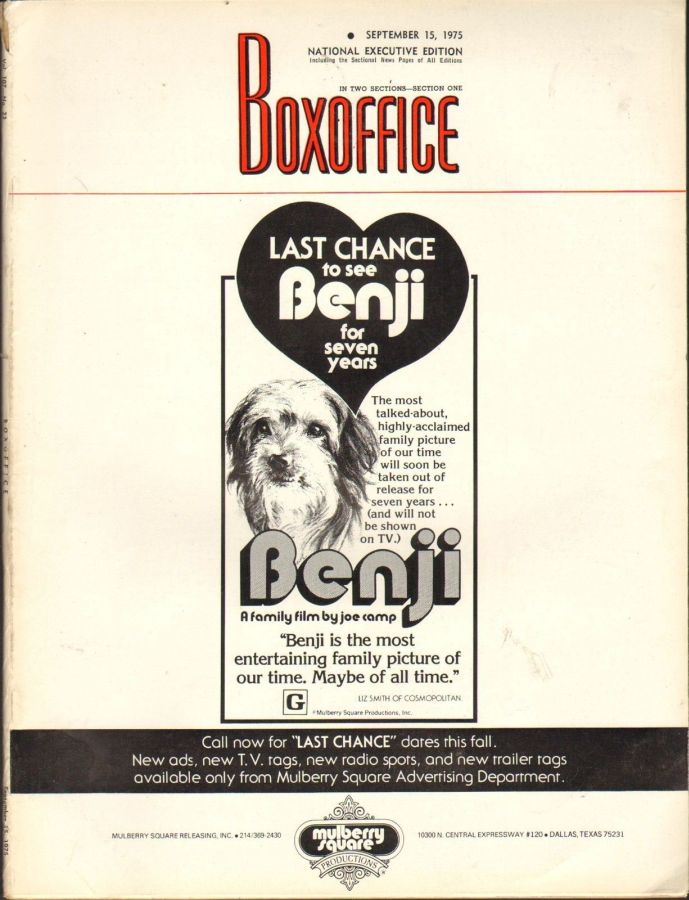 BOXOFFICE magazine side cover 15 September 1975
