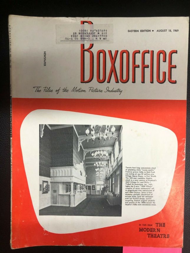 BOXOFFICE magazine side cover 18 August 1969