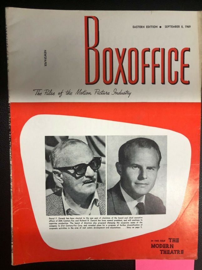 BOXOFFICE magazine cover 8 September 1969