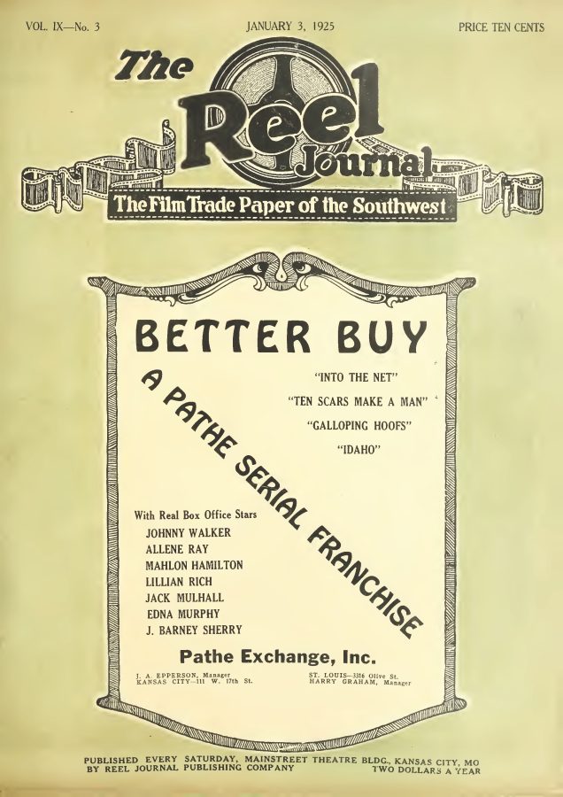 REEL JOURNAL magazine side cover 3 January 1925