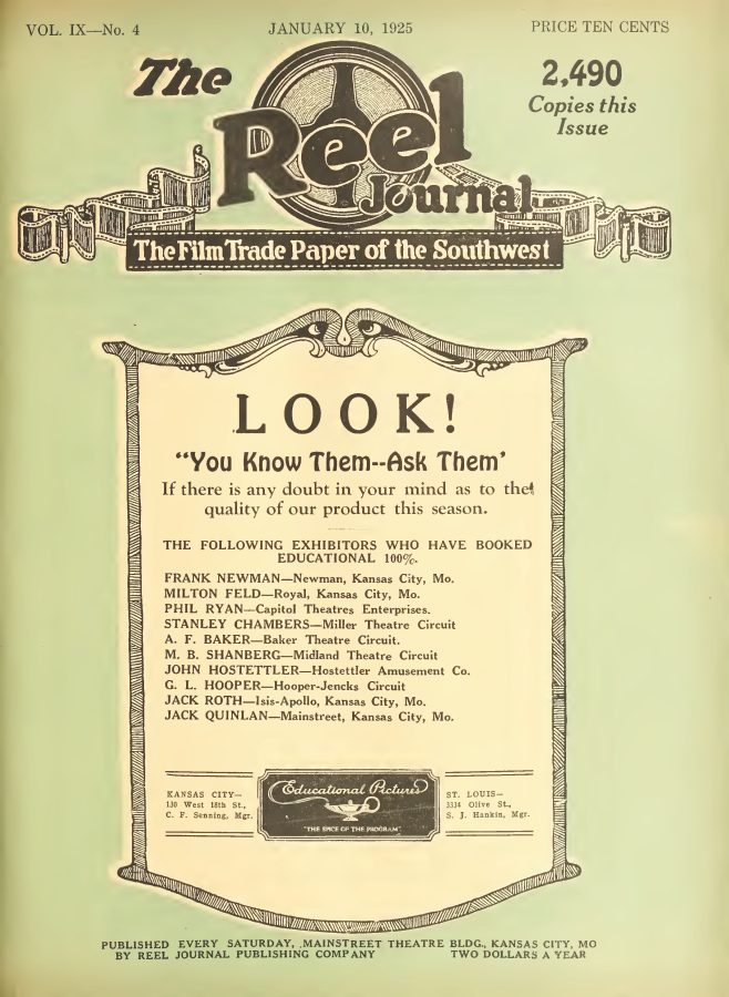 REEL JOURNAL magazine side cover 10 January 1925
