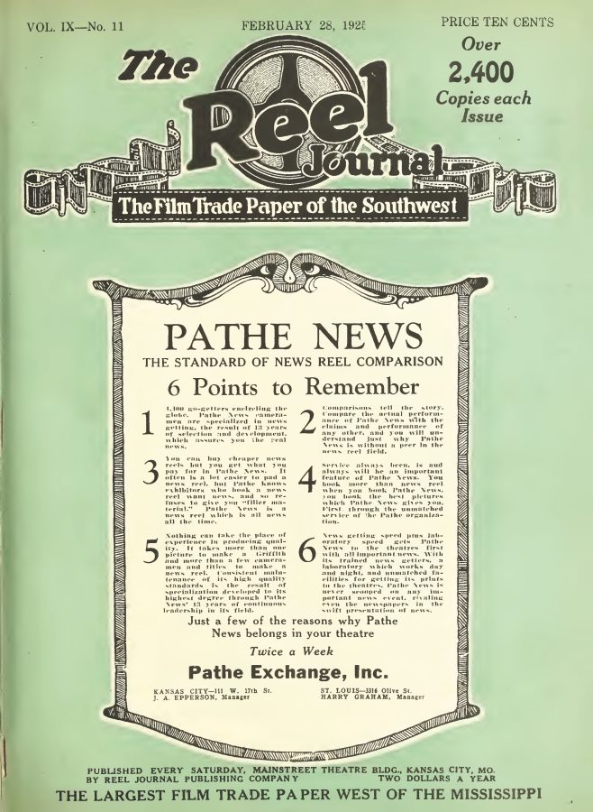 REEL JOURNAL magazine side cover 28 February 1925