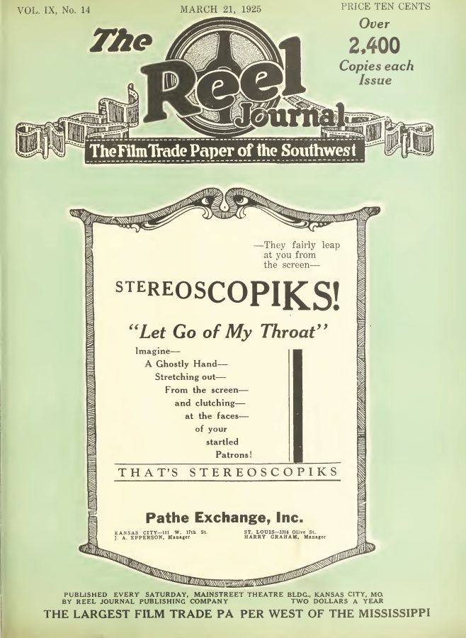 REEL JOURNAL magazine side cover 21 March 1925