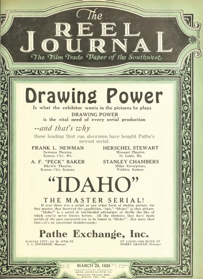 REEL JOURNAL magazine side cover 28 March 1925