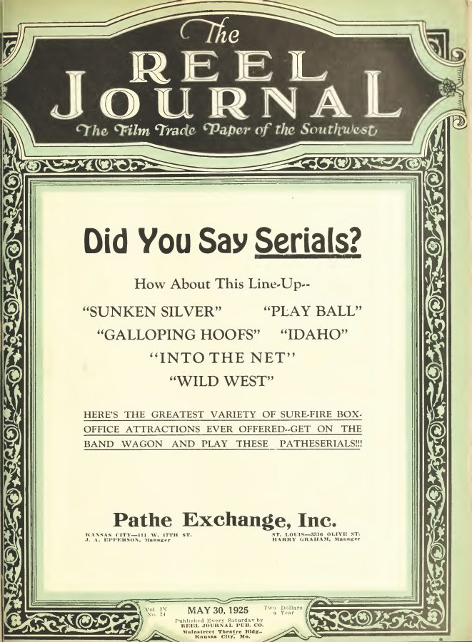 REEL JOURNAL magazine side cover 30 May 1925