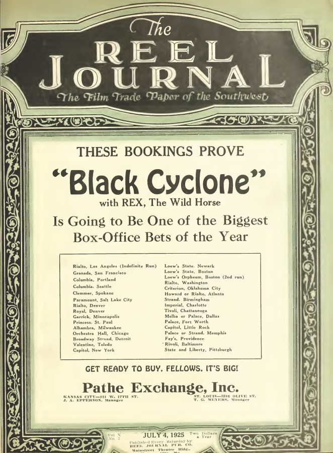 REEL JOURNAL magazine side cover 4 July 1925