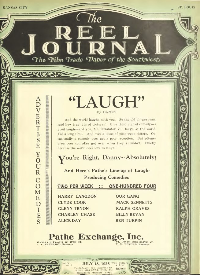 REEL JOURNAL magazine side cover 18 July 1925
