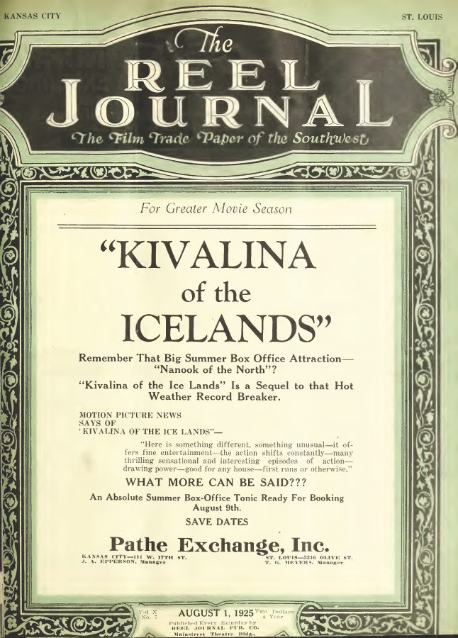 REEL JOURNAL magazine side cover 1 August 1925