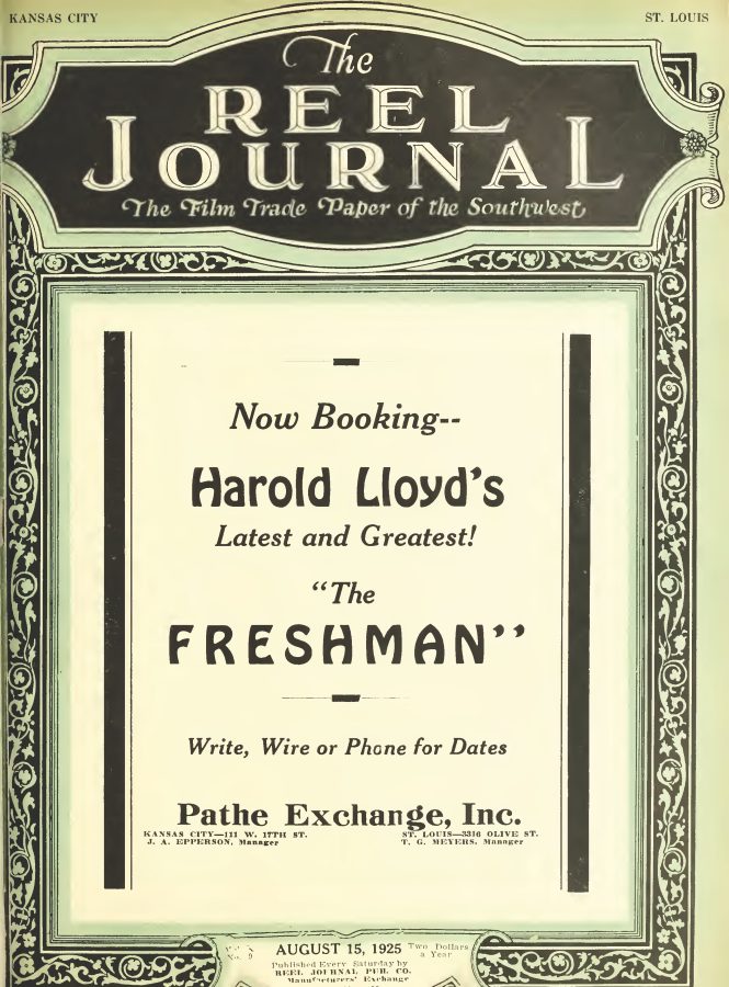 REEL JOURNAL magazine side cover 15 August 1925